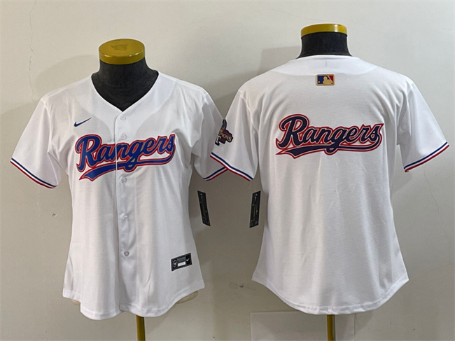 Women's Texas Rangers Team Big Logo White Gold Stitched Baseball Jersey(Run Small)